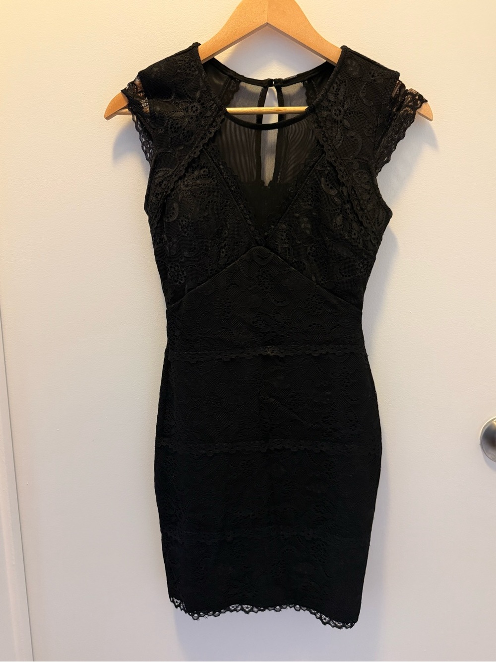 bebe Black Lace Cap-Sleeve Mini Dress